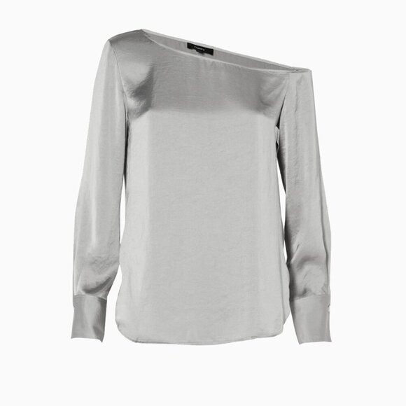 Theory Ulrika Crushed Satin One-shoulder Blouse - Picture 2 of 12
